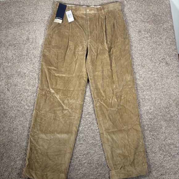 Nautica Mens Rigger Corduroy Pants 38x32 Beige Classic Fit Double Pleat New - Picture 1 of 8